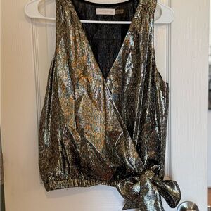 Ramy Brook Metallic Wrap Tie Sleeveless Top Gold Bronze S